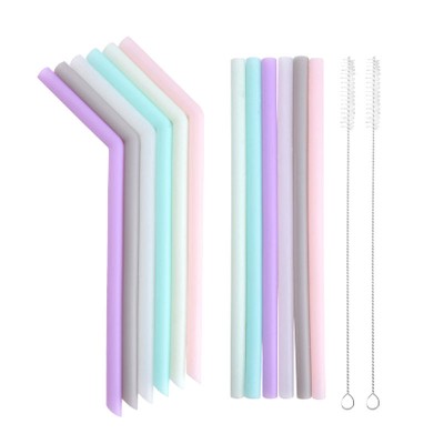 100% Food grade collapsible reusable silicone drinking straw set