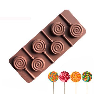 6 holes custom chocolate silicone lollipop mold hard candy